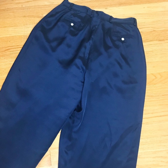 Vintage Navy Silk Wide Leg Menswear Trousers 16 - Picture 4 of 6